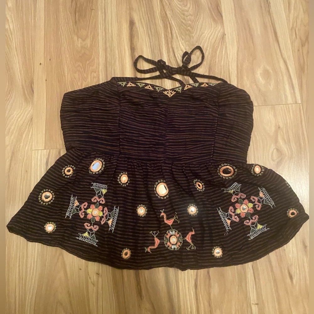 Free People Sweet Safari Embroidered Halter Top  Size Medium